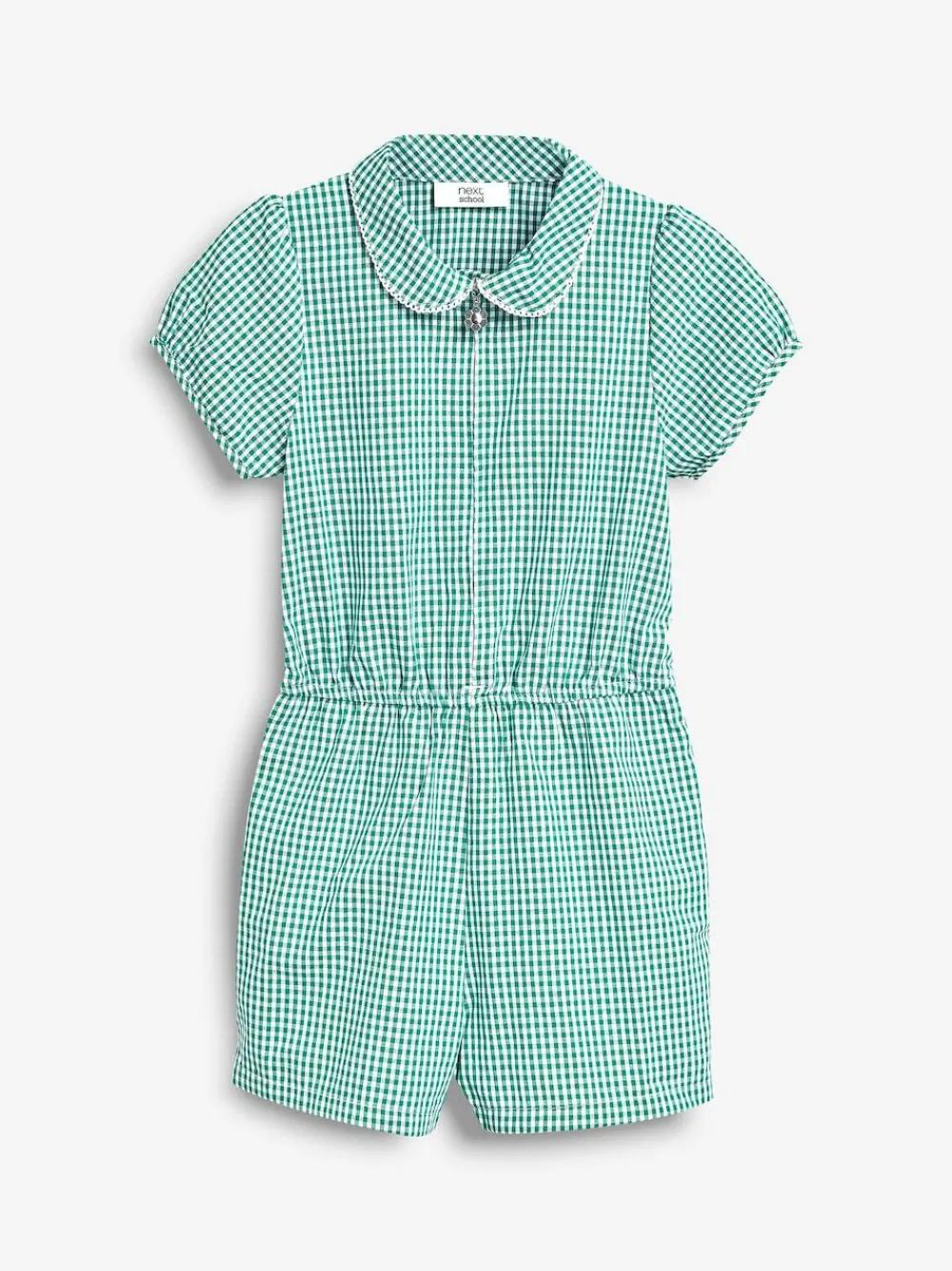 Best Next Zip Front Cotton Rich Gingham School Playsuit (3-14yrs) Green