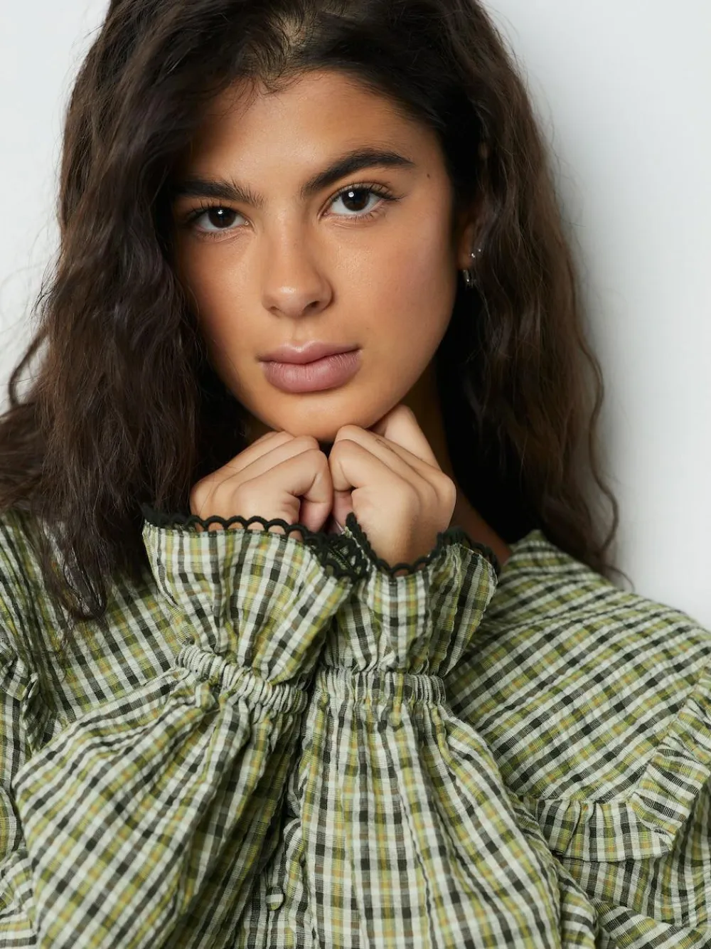 Best Next Oversized Collar Long Sleeve Blouse Green/Black Check