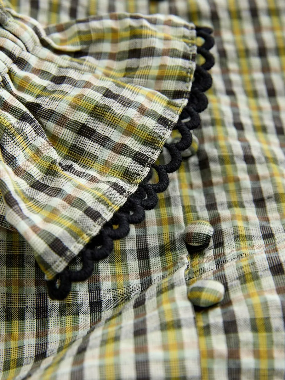 Best Next Oversized Collar Long Sleeve Blouse Green/Black Check