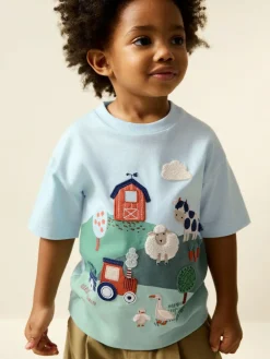 Clearance Next Green/Blue Farm Short Sleeve Appliqué T-Shirt (3mths-7yrs)