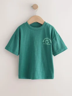New Next Small Short Sleeve Graphic T-Shirts 5 Pack (3mths-7yrs) Green/Charocal/Stone/Pink/Brown