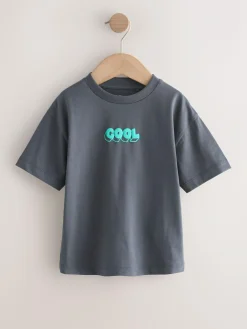 New Next Small Short Sleeve Graphic T-Shirts 5 Pack (3mths-7yrs) Green/Charocal/Stone/Pink/Brown