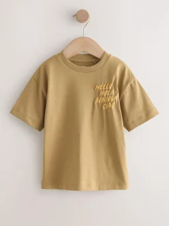 New Next Small Short Sleeve Graphic T-Shirts 5 Pack (3mths-7yrs) Green/Charocal/Stone/Pink/Brown