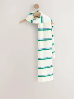 Next Green/Cream Stripe Knitted Heavyweight Scarf^Women Hats, Gloves & Scarves|Hats, Gloves & Scarves