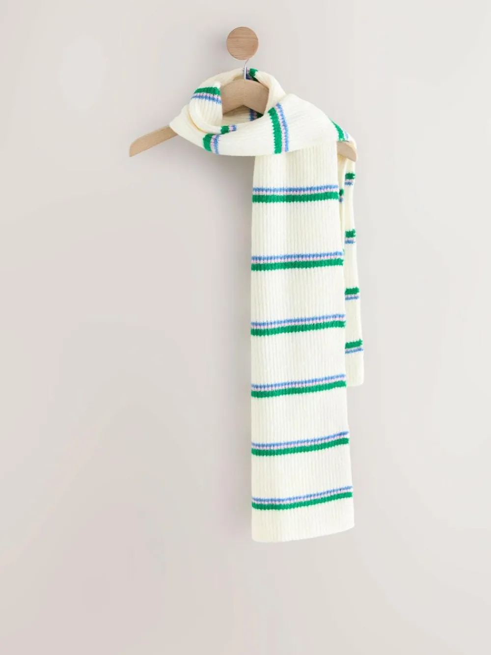 Next Green/Cream Stripe Knitted Heavyweight Scarf^Women Hats, Gloves & Scarves|Hats, Gloves & Scarves