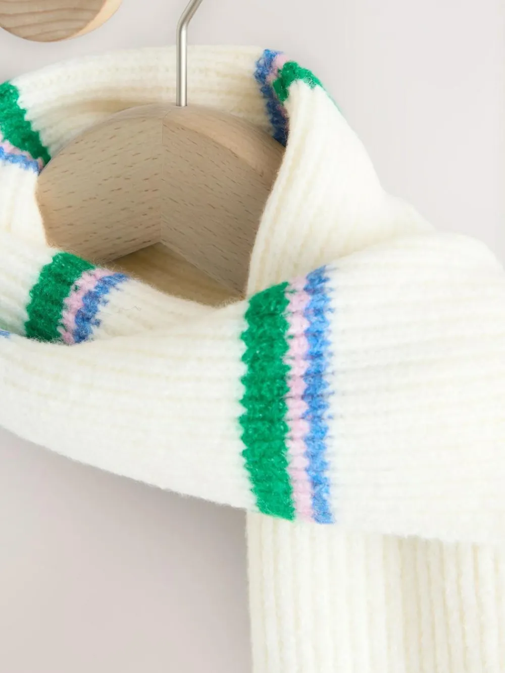 Next Green/Cream Stripe Knitted Heavyweight Scarf^Women Hats, Gloves & Scarves|Hats, Gloves & Scarves