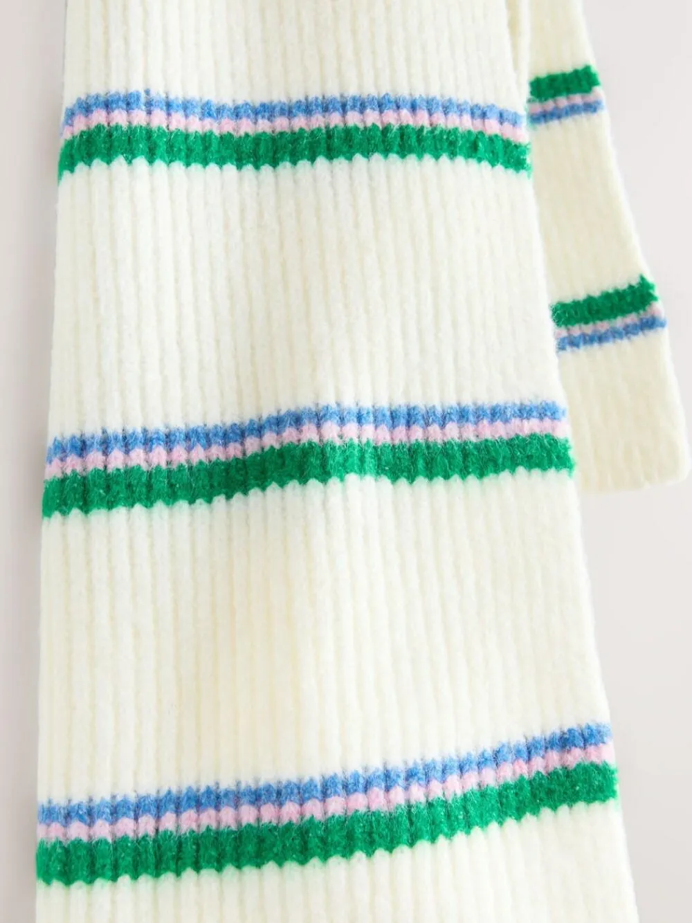 Next Green/Cream Stripe Knitted Heavyweight Scarf^Women Hats, Gloves & Scarves|Hats, Gloves & Scarves