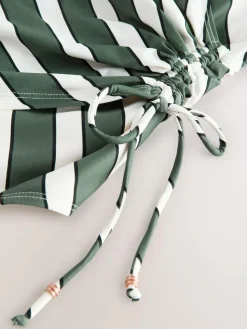 Next Green/Cream Stripe Ruched Side Tummy Shaping Control Swimsuit^Women Swimwear