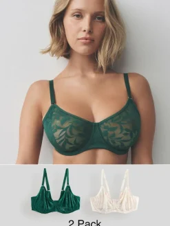 Next DD-G Lace Non Pad Full Cup Bras 2 Pack Green/Ecru