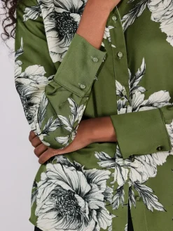 Best Next Long Sleeve Shirt Green/Ecru Floral Print