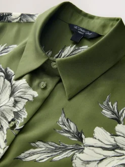 Best Next Long Sleeve Shirt Green/Ecru Floral Print