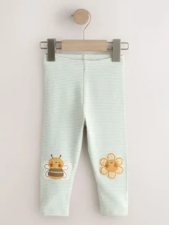 Next Green/Ecru Stripe Bee Embellished Leggings (3mths-7yrs)^ Baby Girls|Pants & Leggings