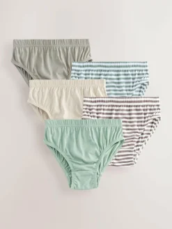Sale Next Briefs 5 Pack (1.5-16yrs) Green/Ecru Stripe