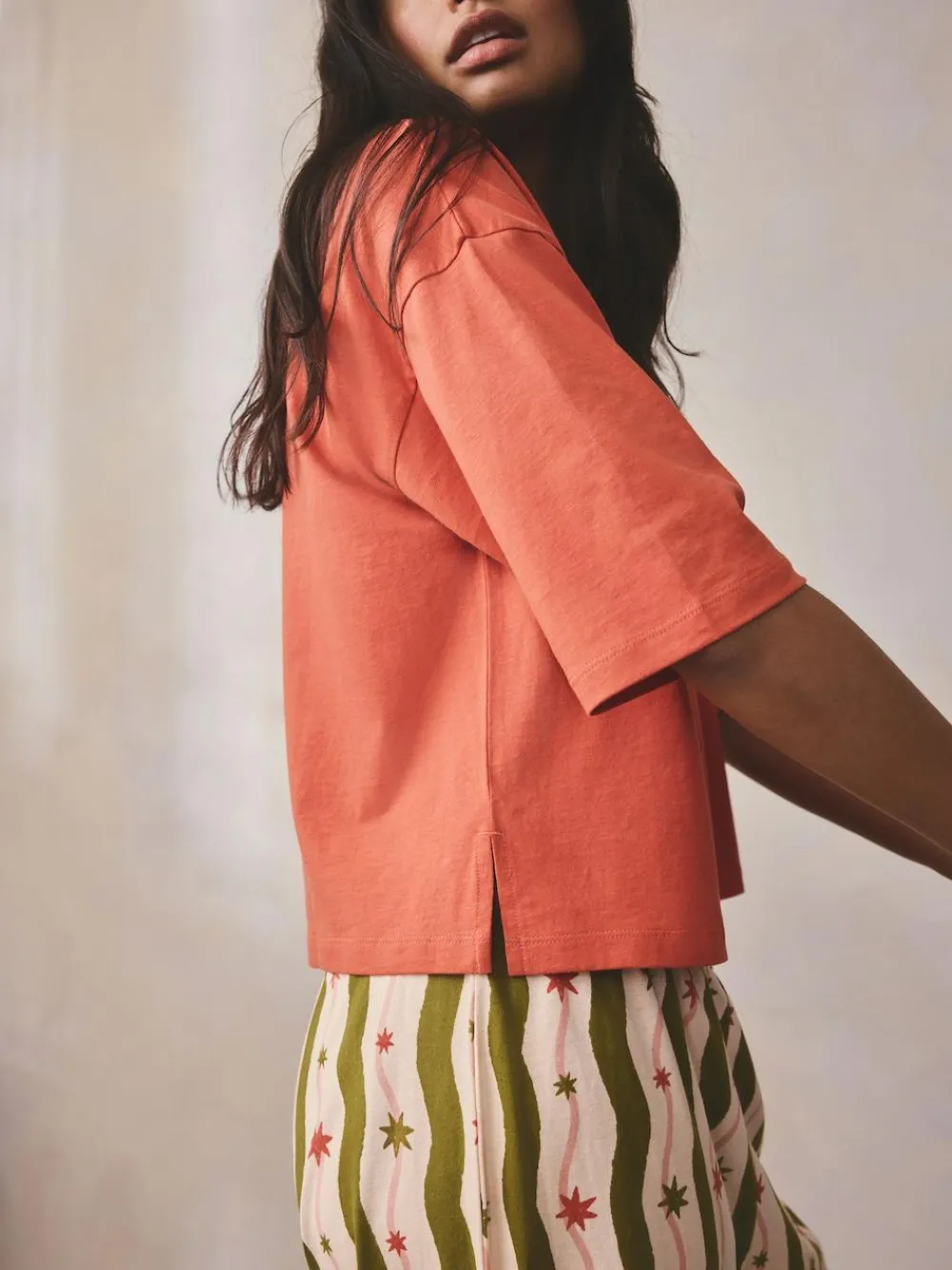 Next Green/Ecru Stripe Cotton Short Sleeve Pyjamas^Women Nightwear|Pyjamas