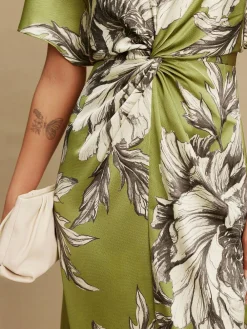 Next Textured Satin Short Sleeve Twist Front Midi Dress^Women Occasion Dresses|Midi Dresses