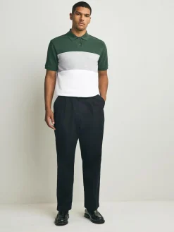 Clearance Next 100% Cotton Short Sleeve Button Up Block Polo Shirt Green/Grey