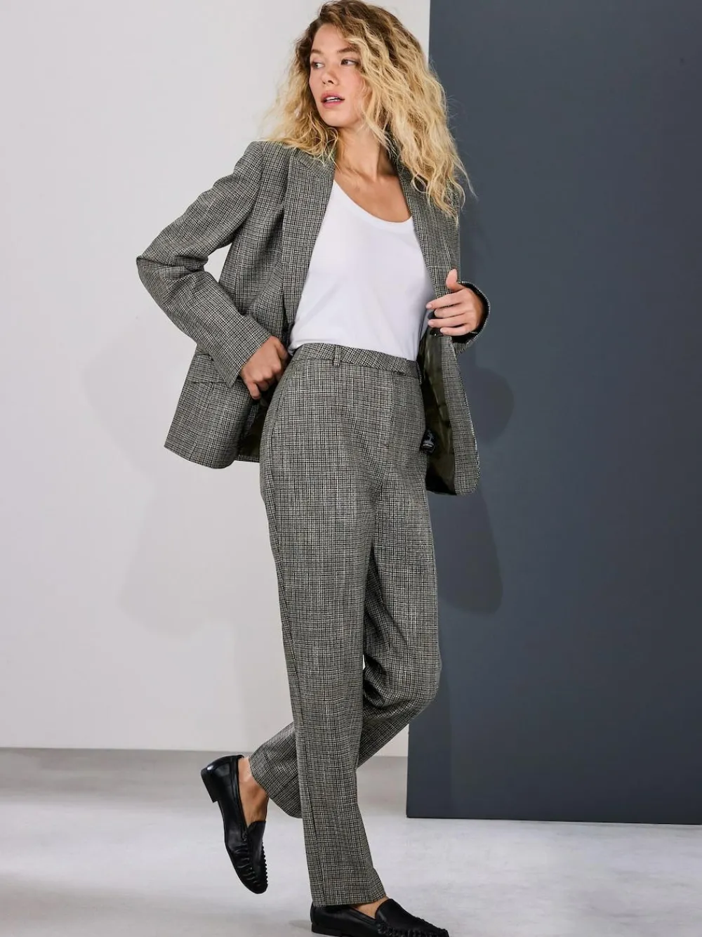 Next Green/Grey Check Slim Trousers^Women Pants|Suits & Tailoring