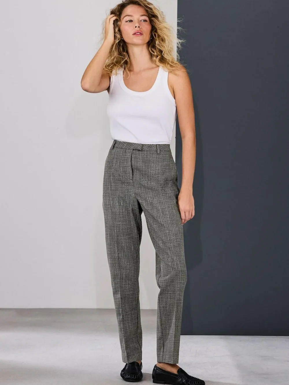 Next Green/Grey Check Slim Trousers^Women Pants|Suits & Tailoring