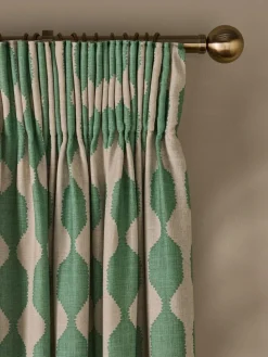 New Next Green/Natural Wiggle Print Touch of Linen Pencil Pleat Lined Curtains