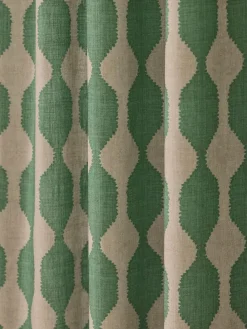 New Next Green/Natural Wiggle Print Touch of Linen Pencil Pleat Lined Curtains
