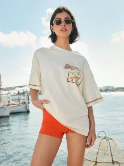 Next Green/Pink Graphic Print Beach T-Shirt