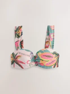 New Next Green/Pink Lobster Conversational Wired Bandeau Bikini Top