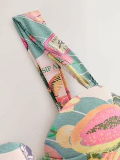 New Next Green/Pink Lobster Conversational Wired Bandeau Bikini Top