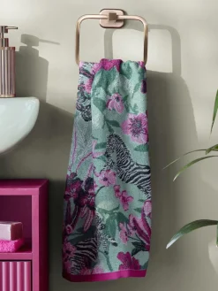 New Next Green/Pink Zebra Floral 100% Cotton Towel