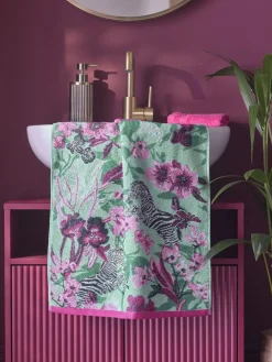 New Next Green/Pink Zebra Floral 100% Cotton Towel