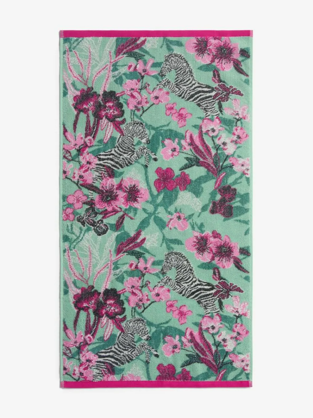 New Next Green/Pink Zebra Floral 100% Cotton Towel