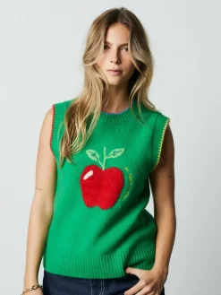 Next Green/Red Apple Graphic Sleeveless Knitted Tank With Wool^Women Knitwear|Knitwear