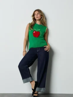 Next Green/Red Apple Graphic Sleeveless Knitted Tank With Wool^Women Knitwear|Knitwear
