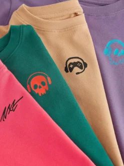 Best Next 4 Pack Short Sleeve Small Graphic T-Shirts 4 Pack (3-16yrs) Green/Red/Camel/Purple