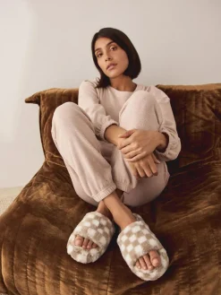 Clearance Next Green/White Checked Slider Slippers