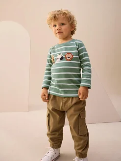 Next Green/White Stripe Safari Long Sleeve Appliqué T-Shirt (3mths-7yrs)^BOY Tops|T-Shirts