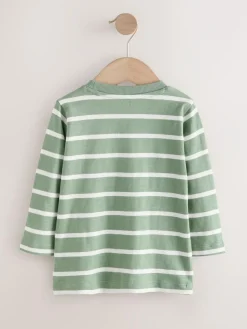 Next Green/White Stripe Safari Long Sleeve Appliqué T-Shirt (3mths-7yrs)^BOY Tops|T-Shirts