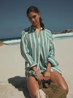 Next Green/White Summer Shirt With Linen^Women Blouses & Shirts