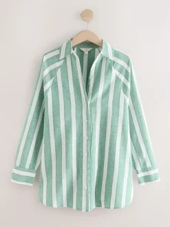 Next Green/White Summer Shirt With Linen^Women Blouses & Shirts