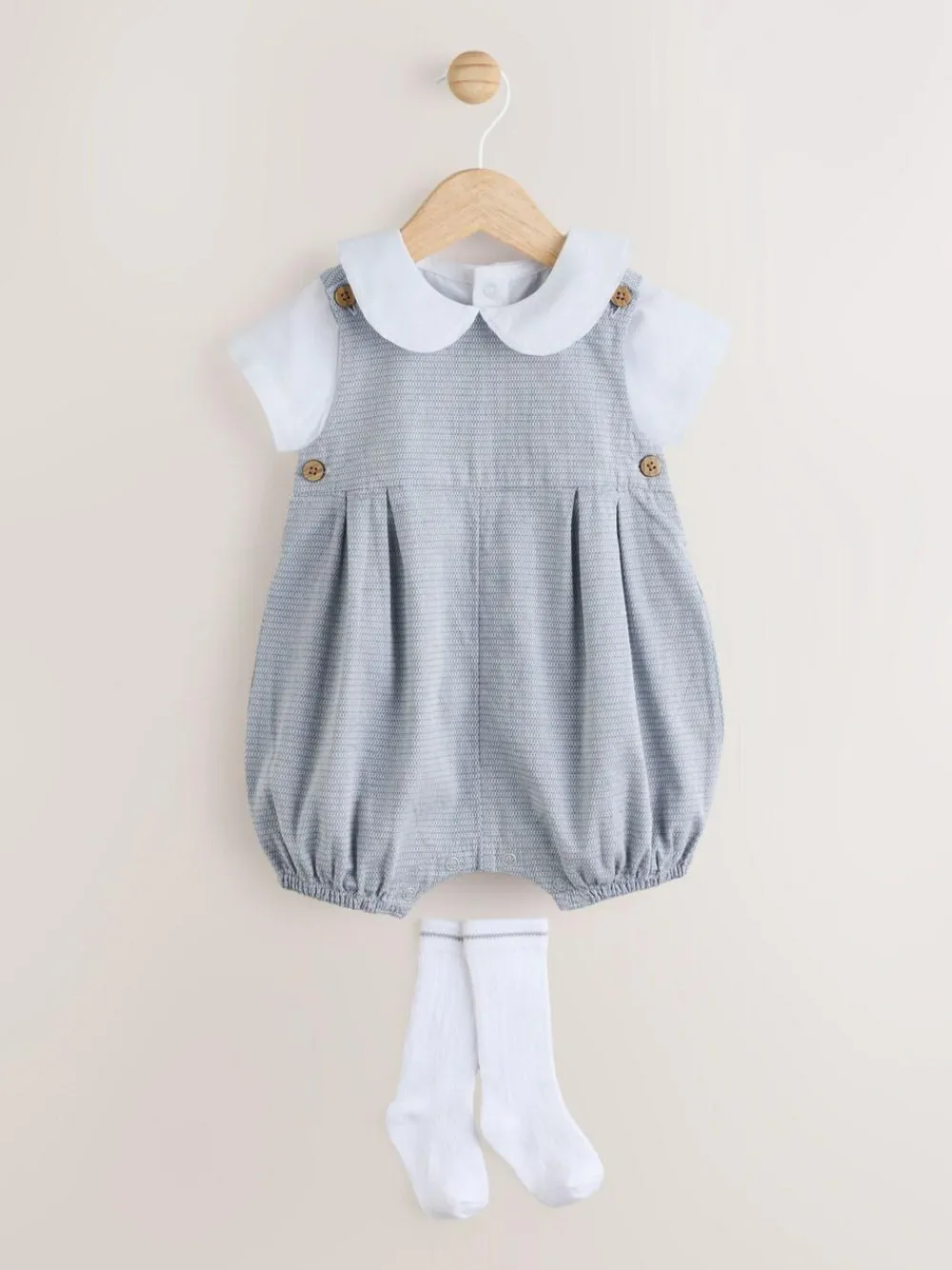 Hot Next Grey 100% Cotton Smart Baby Romper, Bodysuit And Socks Dungarees Set (0mths-2yrs)