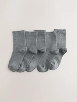 New Next 5 Pack Cotton Rich School Ankle Socks Grey