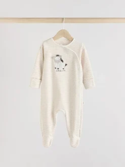 Online Next Grey 3 Pack Zebra 100% Cotton Baby Sleepsuits (0-2yrs)