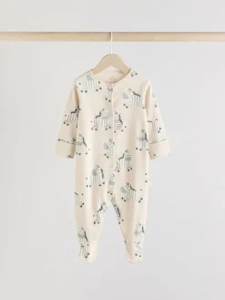 Online Next Grey 3 Pack Zebra 100% Cotton Baby Sleepsuits (0-2yrs)