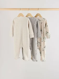 Online Next Grey 3 Pack Zebra 100% Cotton Baby Sleepsuits (0-2yrs)