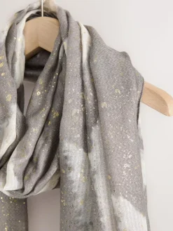 Next Grey Abstract Foil Lightweight Scarf^Women Hats, Gloves & Scarves|Hats, Gloves & Scarves