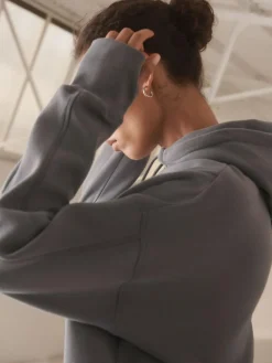 Clearance Next Grey Active Longline Overhead Seam Detail Supersoft Hoodie with Pockets