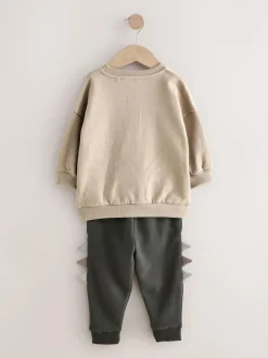 Next Grey and Charcoal Dinosaur Spike Single Sweatshirt and Joggers Set (3mths-7yrs)^BOY Sweatshirts & Hoodies|Sets & Co-Ords