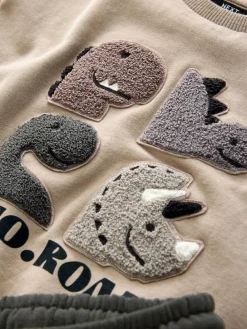 Next Grey and Charcoal Dinosaur Spike Single Sweatshirt and Joggers Set (3mths-7yrs)^BOY Sweatshirts & Hoodies|Sets & Co-Ords