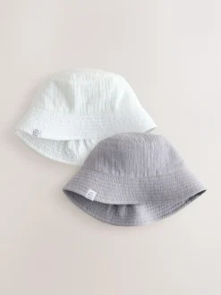 New Next Crinkle Baby Bucket Hats 2 Pack Grey And White