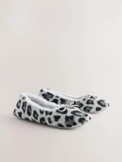 New Next Ballerina Flat Slippers Grey Animal Print