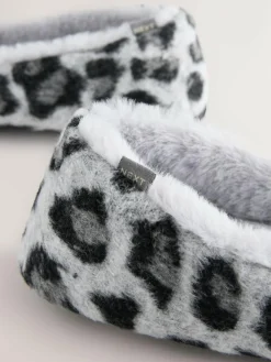 New Next Ballerina Flat Slippers Grey Animal Print